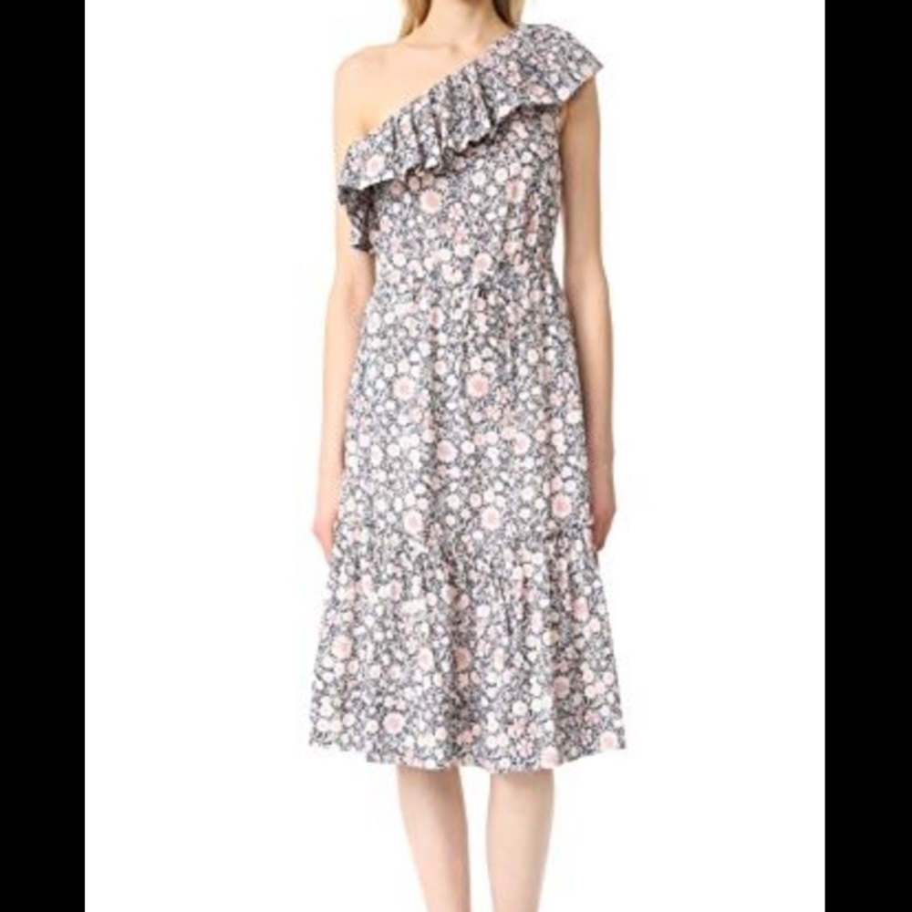 Rebecca Taylor Floral One-Shoulder Midi Dress